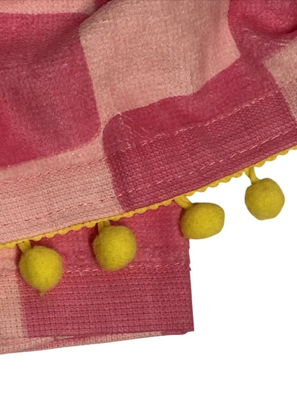 LOT of 2 Kitchen Dish or Bathroom Hand Towels Bath Set Pink Smiley Face PomPoms